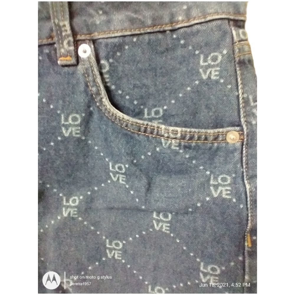 H&M DIVIDED Women's Dark Blue Denim" LOVE"βJean Shorts Sizeβ12 - Picture 5 of 13